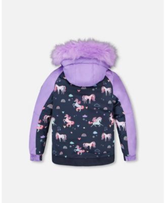 Girl Two-Piece Play Snowsuit with Printed Colorblocked Jacket Lavender - Toddler|Child