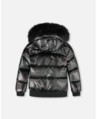 Boy Black Quilted Bomber-Style Winter Coat - Toddler|Child