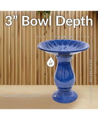 Daisy Embossed Bowl Ceramic Bird Bath with Glazed Finish - Blue - 21.5" H