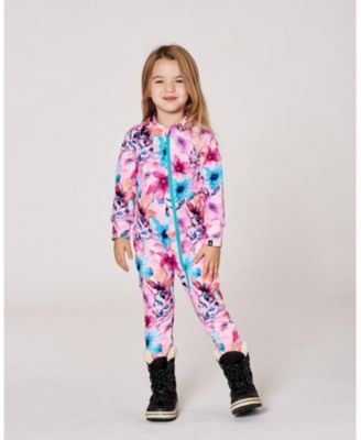 Baby Girls One-Piece Thermal Underwear Pink Watercolor Flower Print