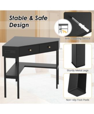 Space Saving Corner Computer Desk with 2 Large Drawers