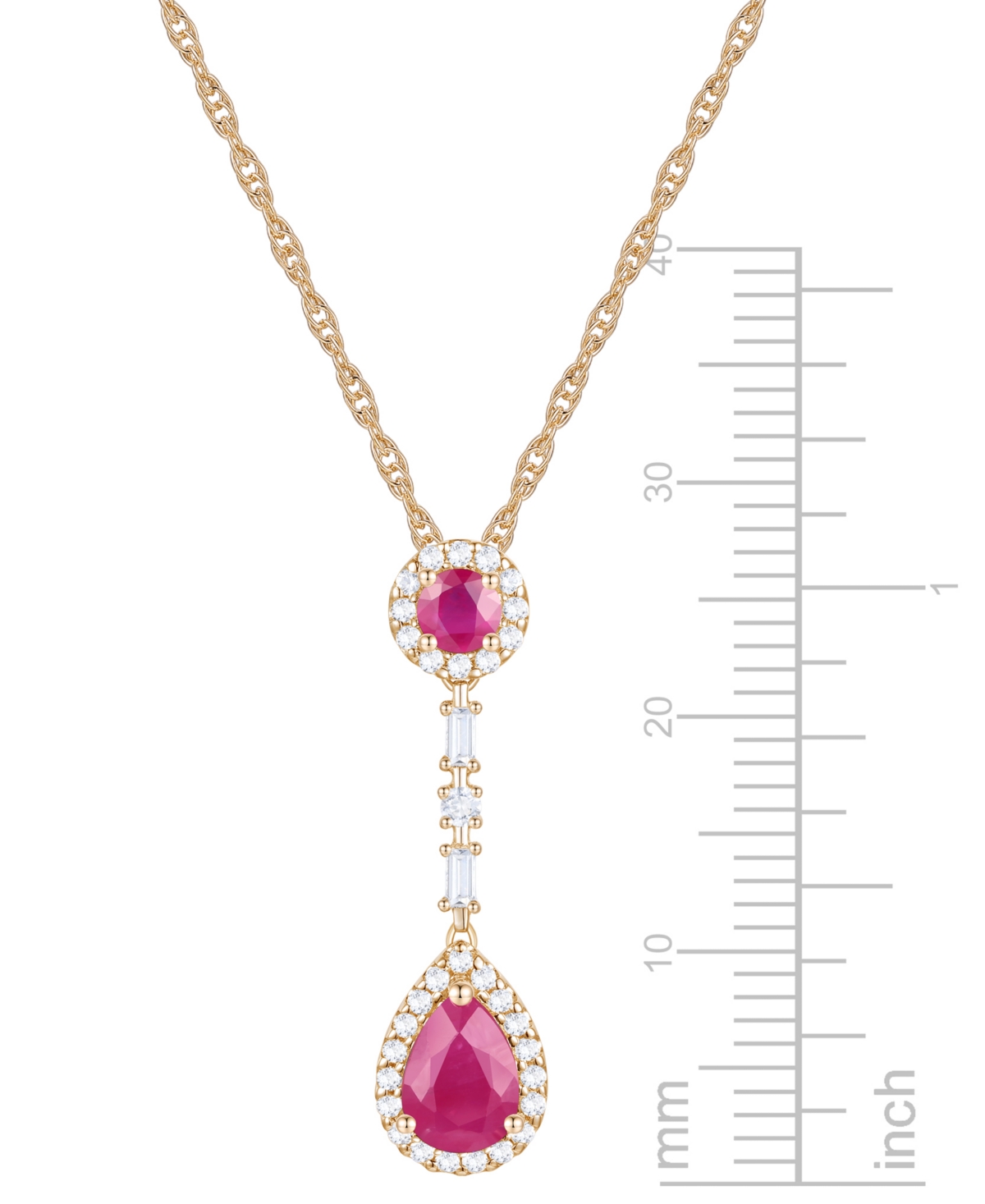Macy's Ruby (1-1/6 Ct. T.w.) & Diamond (1/4 Ct. T.w.) 18" Lariat Necklace In 14k Gold In Red