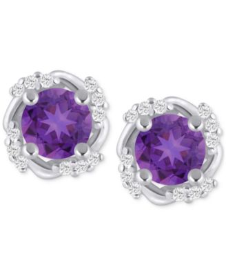 Gemstone and Diamond Framed 1/3" Stud Earrings in 14K White Gold (also in 14K Yellow Gold)