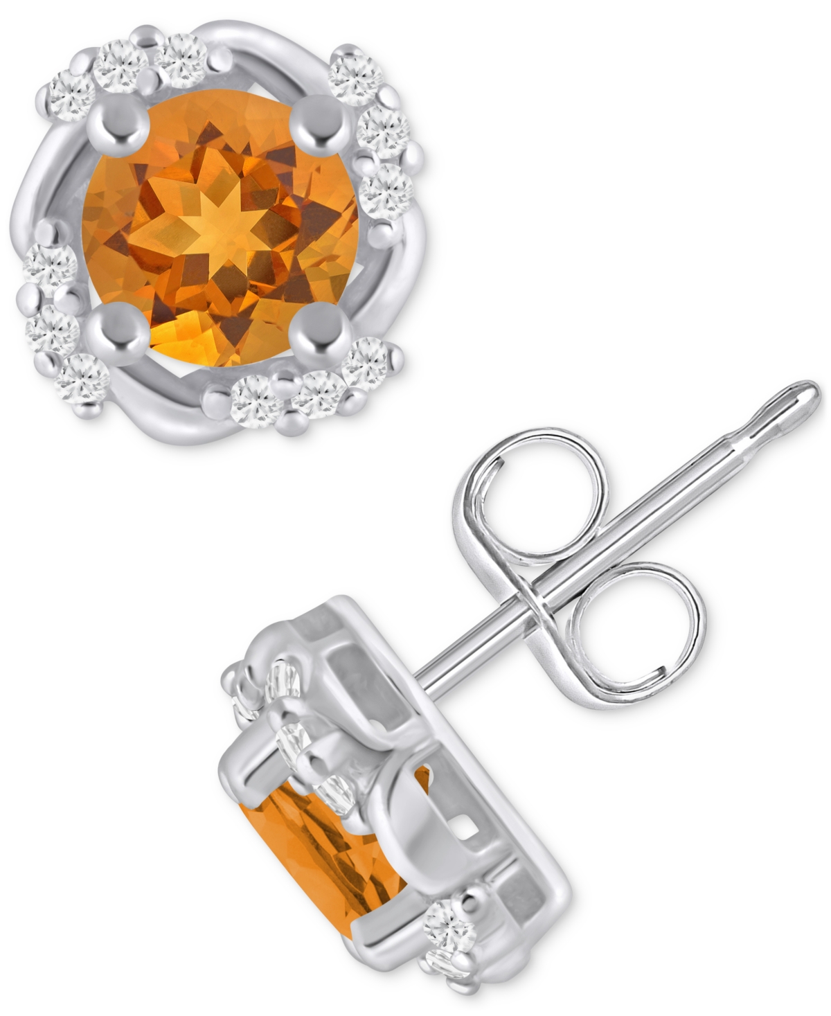Macy's Gemstone And Diamond Framed 1/3" Stud Earrings In 14k Yellow Gold (also In 14k White Gold) In Yellow