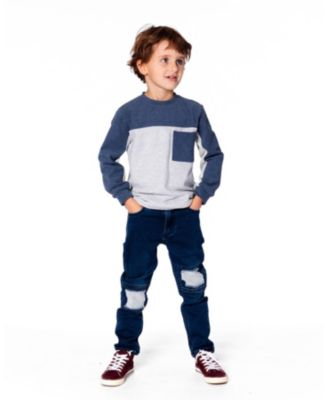 Toddler Boys Long Sleeve Super Soft Brushed Jersey Top Color Block Light Heather Gray - Toddler|Child