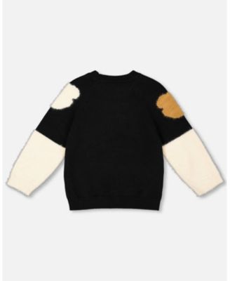 Girl Knitted Sweater Black with Bear Intarsia - Toddler|Child