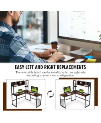 Industrial L-Shaped Desk Bookshelf 55 Inch Corner Computer Gaming Table