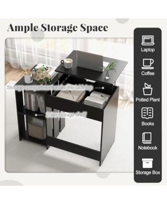 Space Saving Computer Desk with Hidden Compartment and Open Storage Shelves