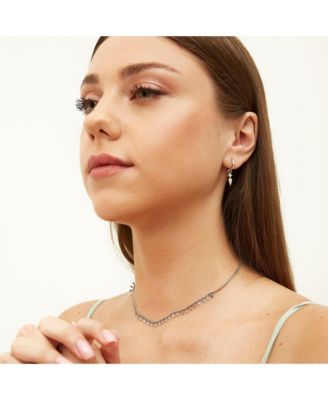 Sterling Silver Pave Spike Rhombus Drop Earrings