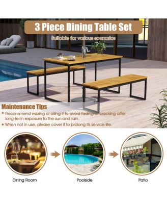 2PCS 51'' Wooden Outdoor Bench Patio Dining Bench w/Acacia Wood Seat