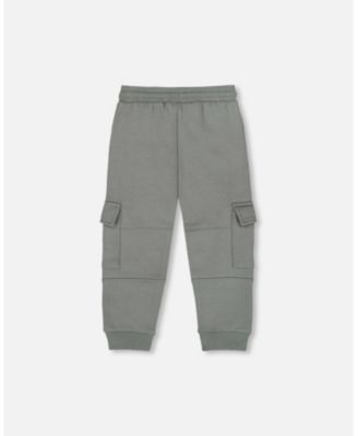 Little Boys Fleece Sweatpants with Cargo Pockets Gray Green - Toddler|Child