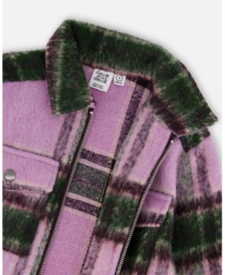 Toddler Girls Zipped Plaid Overshirt Mauve and Green - Toddler|Child
