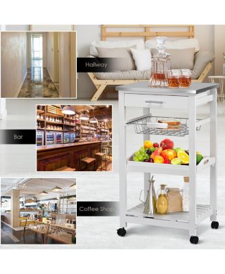 Kitchen Island Cart with Stainless Steel Tabletop and Basket