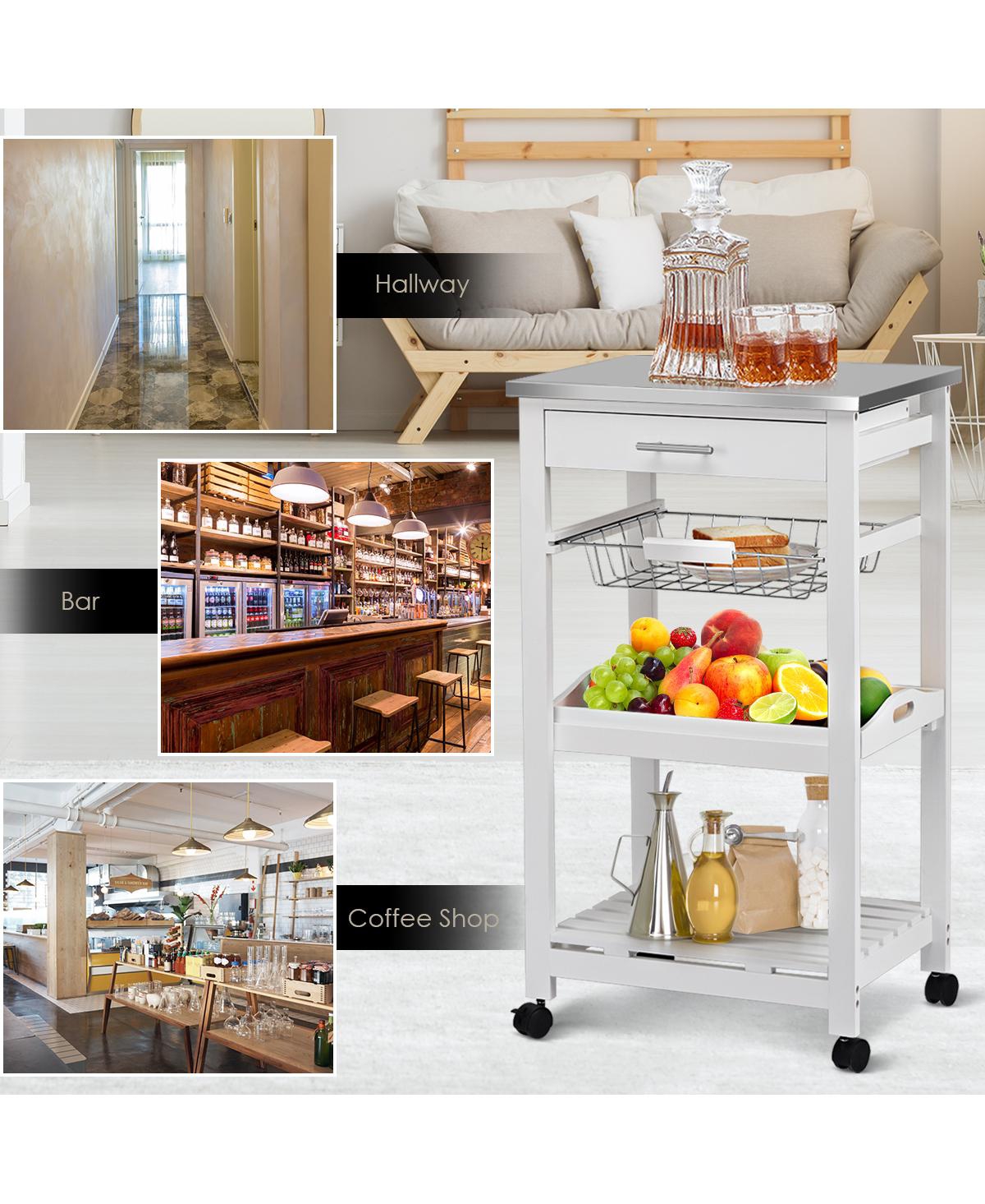 Volenca Kitchen Island Cart with Stainless Steel Tabletop and Basket