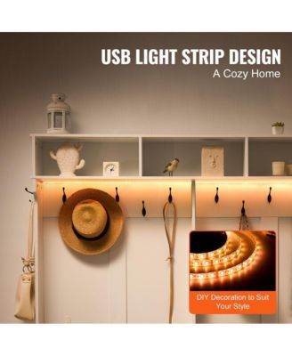 LED Hall Tree Bench with Shoe Storage, 12 Hooks, Shelves, and Seating for Entryway
