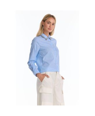 Women's Josefina Crystal Button Up - Blue Stripe