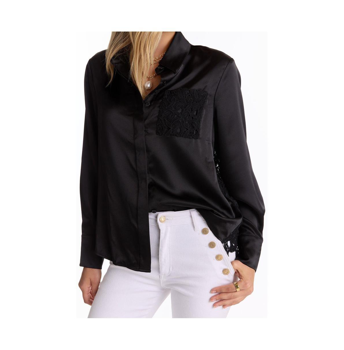 Women's Amelia Silky Lace Blouse - Butter Yellow - Black