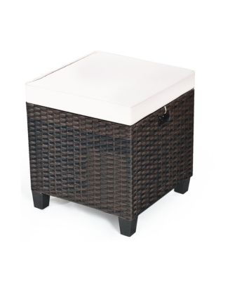 2PCS Patio Rattan Ottoman Cushioned Seat