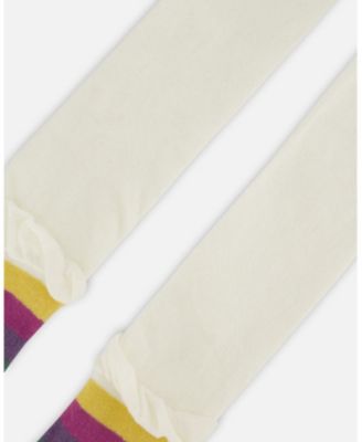 Girl Striped Footed Knit Tights Off-White - Toddler|Child