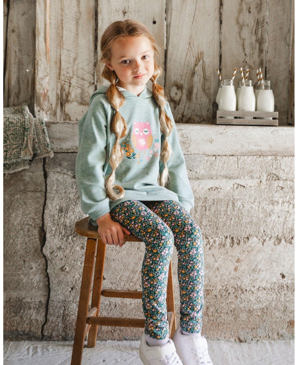 Deux par Girl Leggings Green with Flower Print
