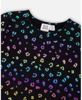 Big Girls Stretch Jersey T-Shirt Multicolor Leopard Print