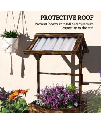 Wooden Wishing Well Planter with Galvanized Canopy, Light 25.6" W x 22.4" D x 45.7" H