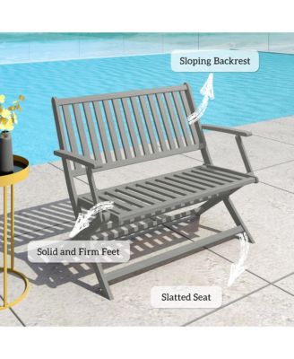 Wood Outdoor Bench, 2-Person Foldable Patio Garden Bench,