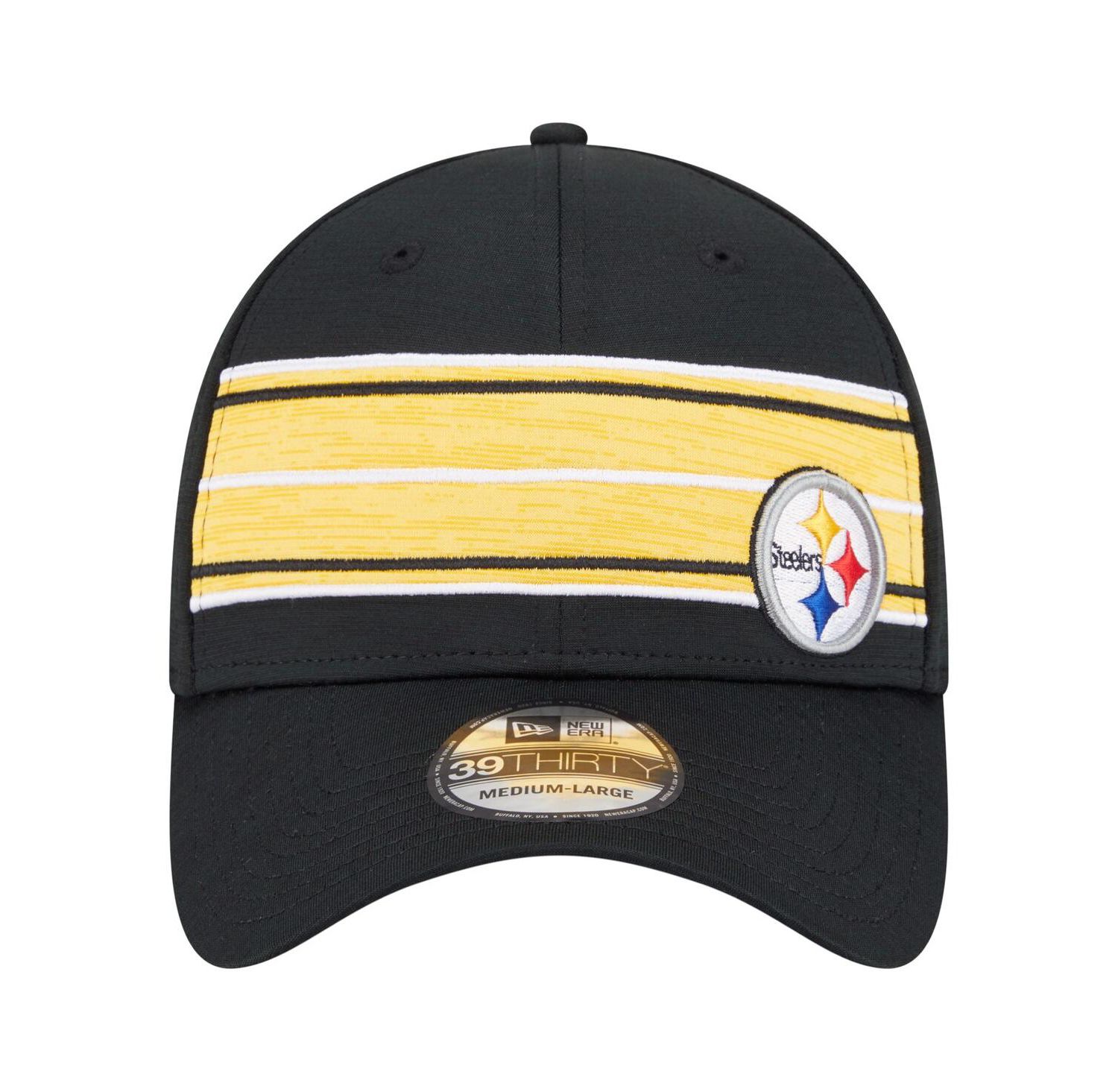 Men's Black Pittsburgh Steelers Stripes 39THIRTY Flex Hat