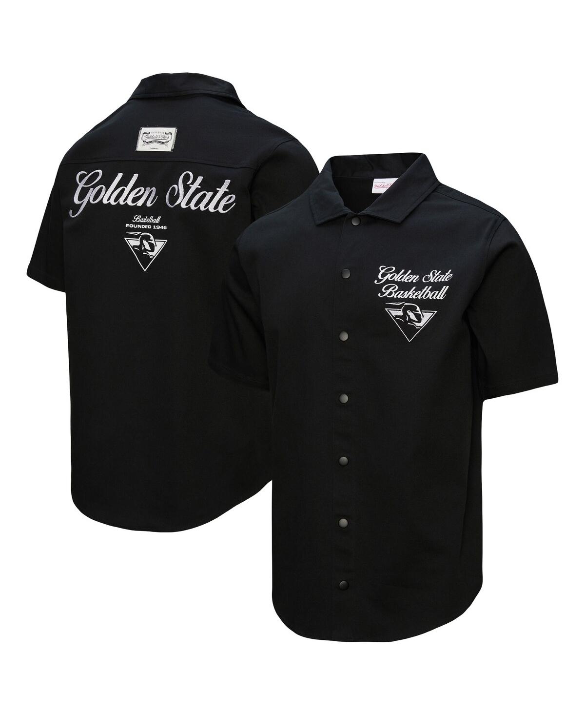 Men's Black Golden State Warriors Hardwood Classics Camp Shirt - Black