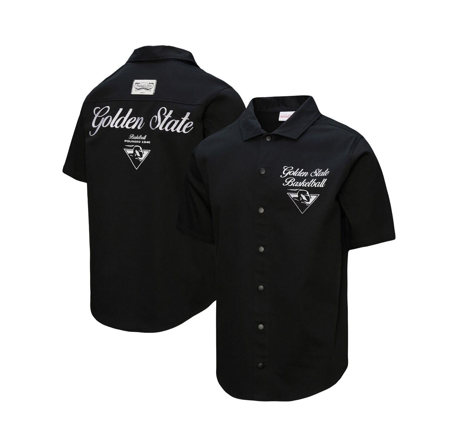 Men's Black Golden State Warriors Hardwood Classics Camp Shirt