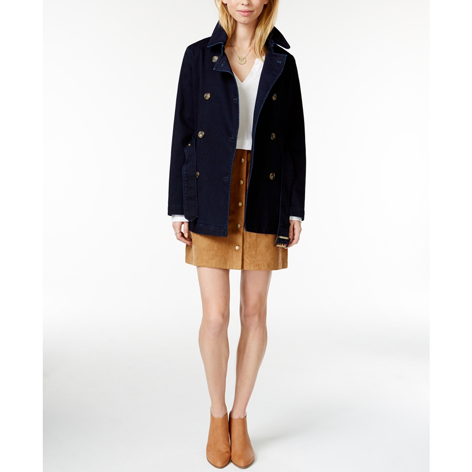 Maison Jules Denim Trench Coat, Long Sleeve Pullover Top & Faux Suede