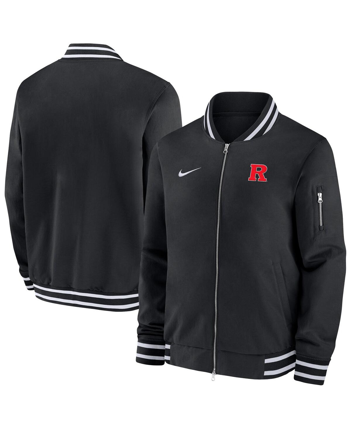 Men's Black Rutgers Scarlet Knights Sideline Relaxed Full-Zip Bomber Jacket - Black