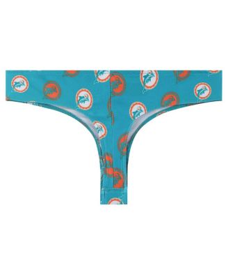 Women's Aqua Miami Dolphins Record Allover Print Knit Thong