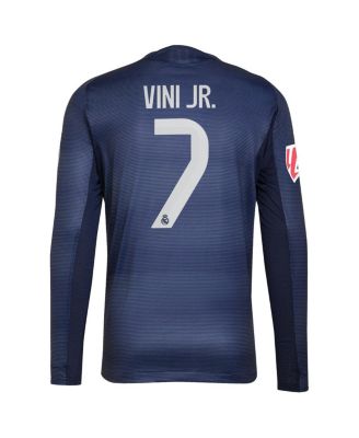 Men's Vini Jr. Blue Real Madrid 2025/26 Away Authentic Long Sleeve Player Jersey