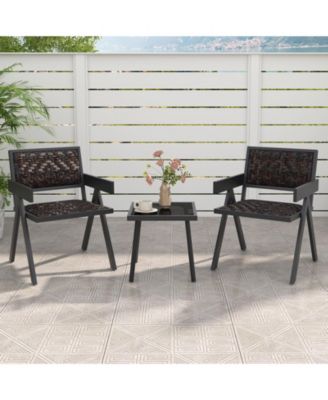 3 Pieces Patio Wicker Bistro Set with Quick-Drying Foam