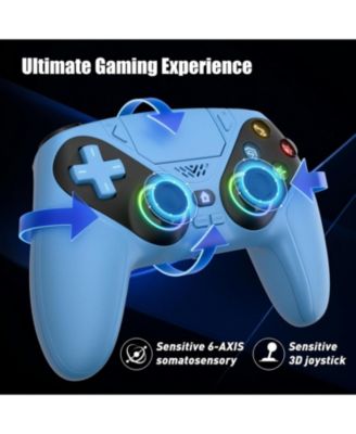 RGB Wireless Controller for PS5/PC, Bluetooth, Dynamic Vibration, 6-Axis Motion, 3.5mm Audio Jack, Turbo, 1000mAh Battery, Speaker - Blue