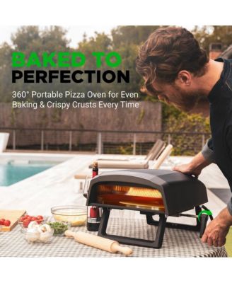 360° Portable Pizza Oven with Rotating Pizza Stone, Rain Cover, Regulator, and Hose