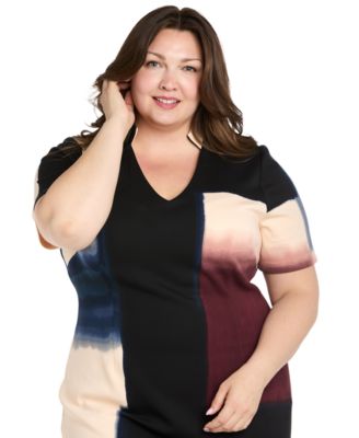 Plus Size Placement Print Scuba Dress