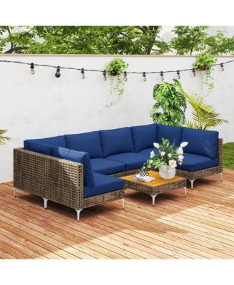 7 Piece Wicker Patio Furniture Set Outdoor Sectional, /