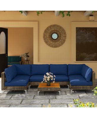 7 Piece Wicker Patio Furniture Set Outdoor Sectional, /