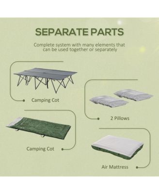 2-Person Folding Camping Cot Portable Outdoor Bed Set with Sleeping Bag, Inflatable Air Mattress, Comfort Pillows and Carry Bag, Soft and Comfortable for Outdoor Travel Camp Beach Vacation