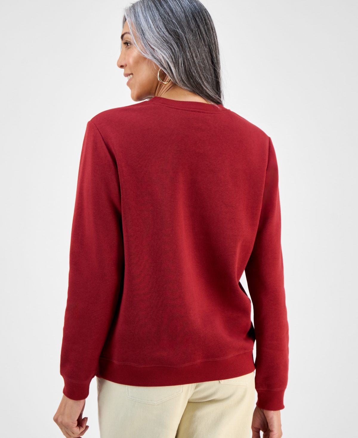 Style & Co Women's Long-sleeve Crewneck Sweatshirt, Created For Macy's In Burgundy