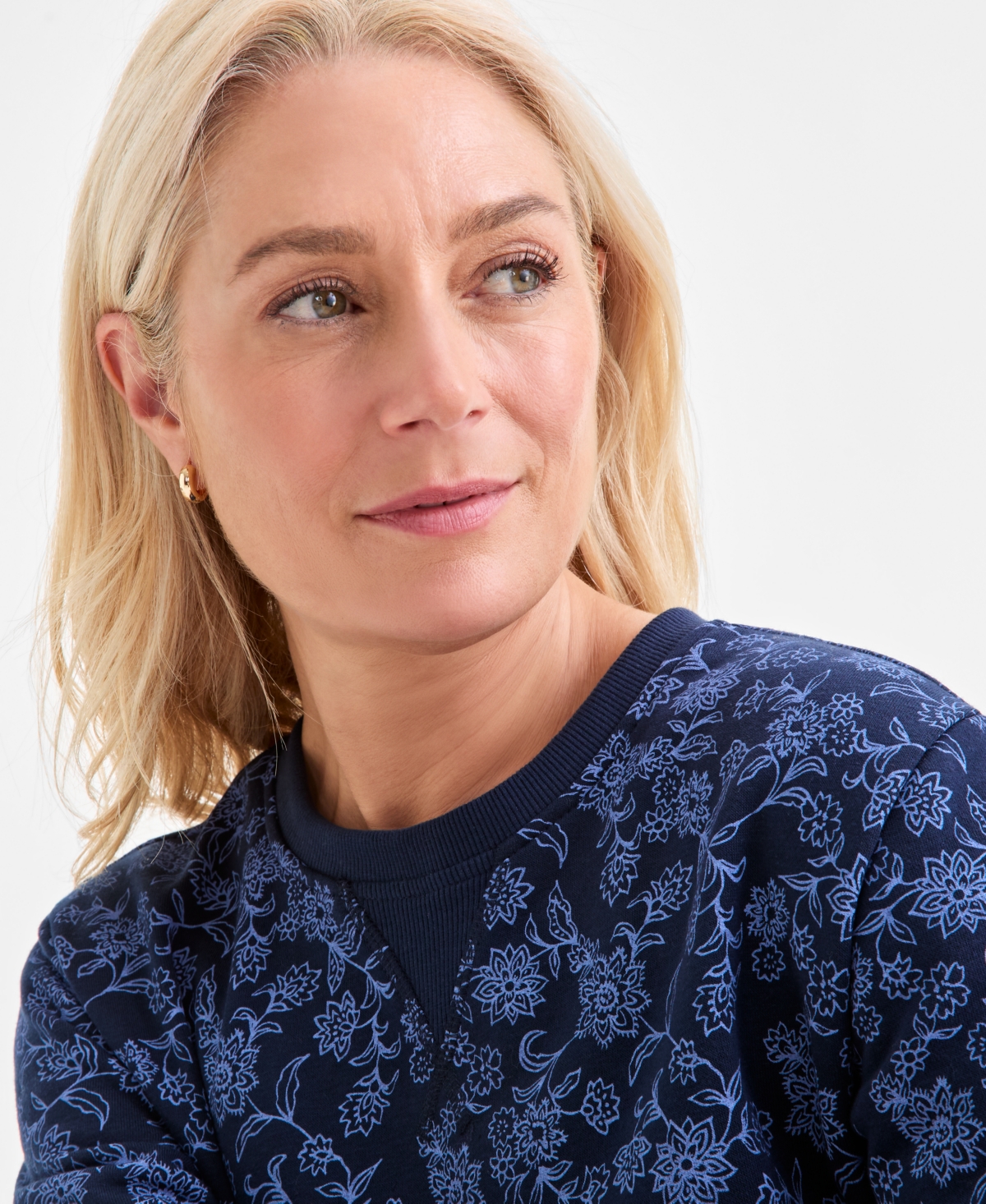 Style & Co Women's Printed Fleece Crewneck Sweatshirt, Macy's Exclusive In Blue