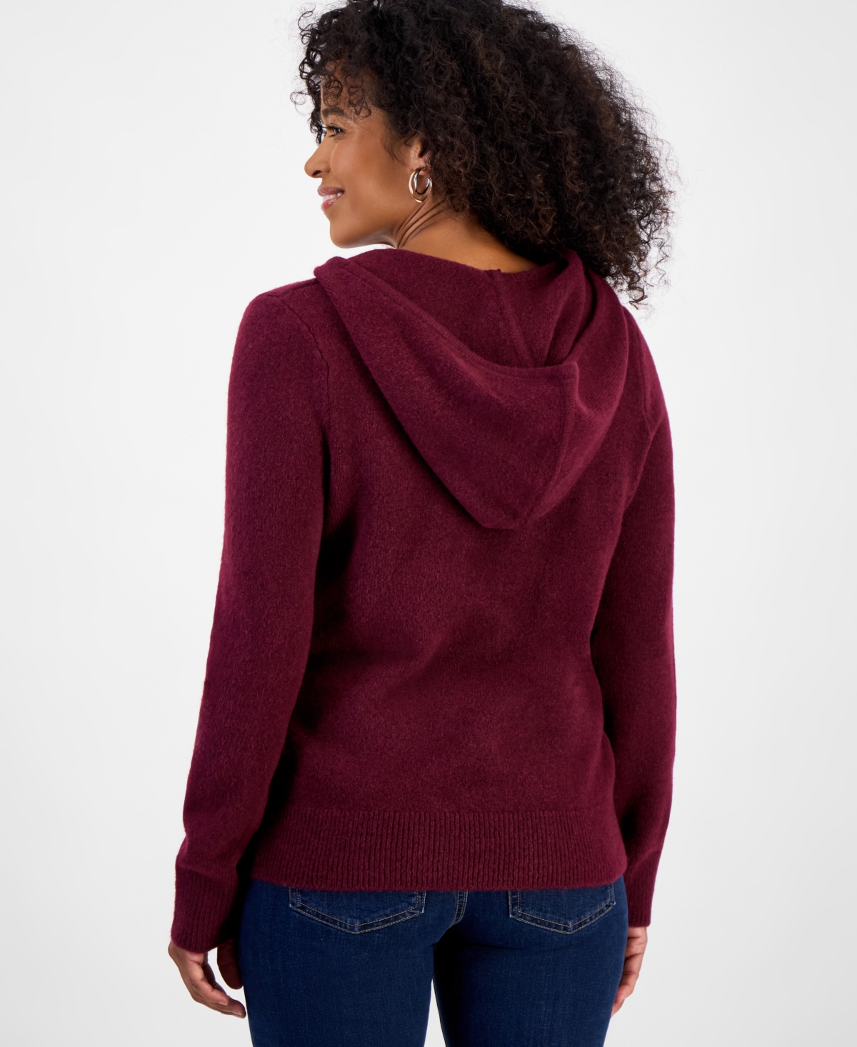 Style & Co Petite Split-neck Hoodie, Macy's Exclusive In Burgundy