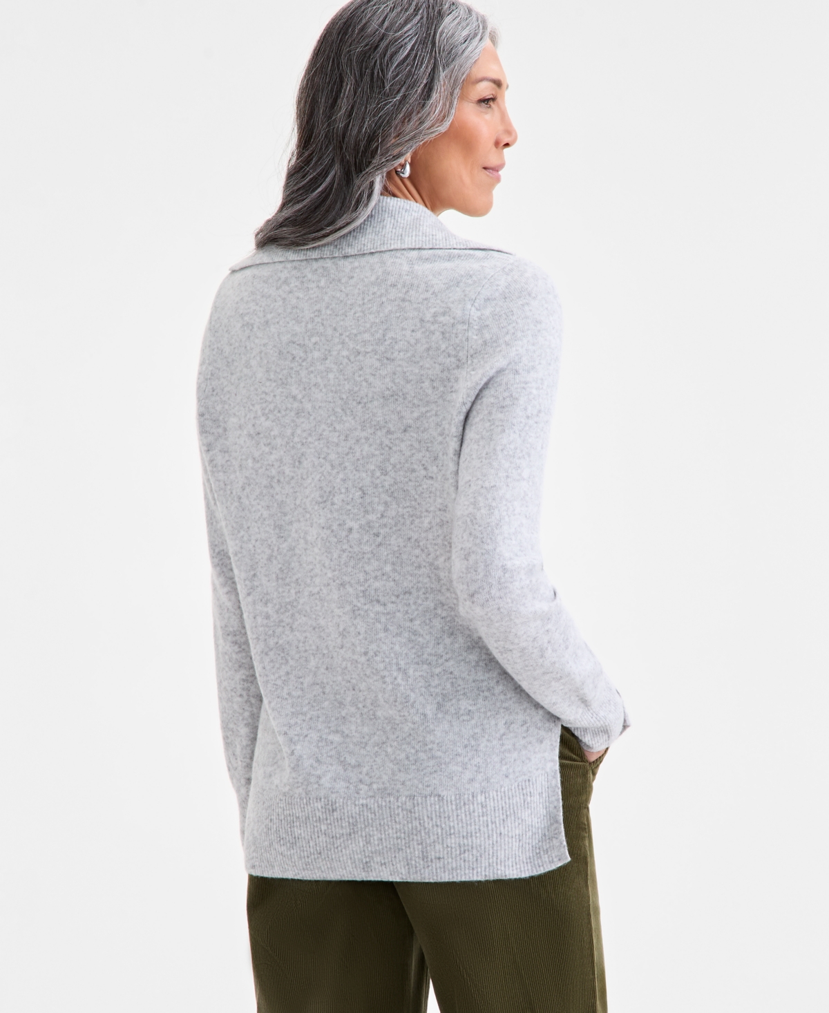 Style & Co Women's Luxsoft Johnny-collar Sweater, Macy's Exclusive In Silver