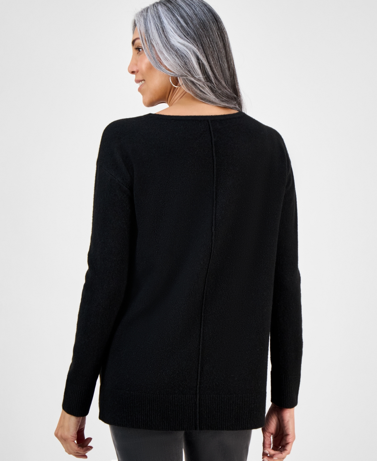 Style & Co Petite Seam-front Boat-neck Sweater, Macy's Exclusive In Black