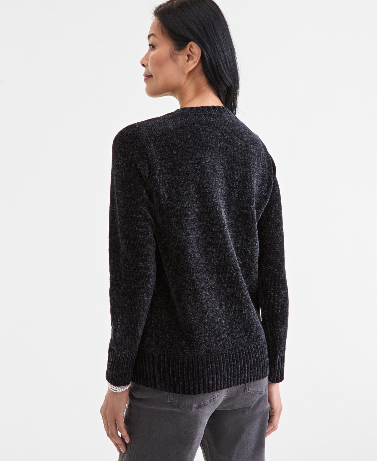 Style & Co Petite Diamond-texture Cable-knit Sweater, Macy's Exclusive In Black