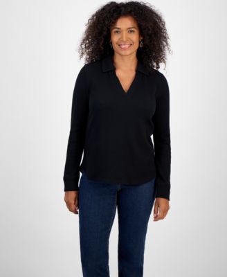 Petite Collared Long-Sleeve Thermal Top