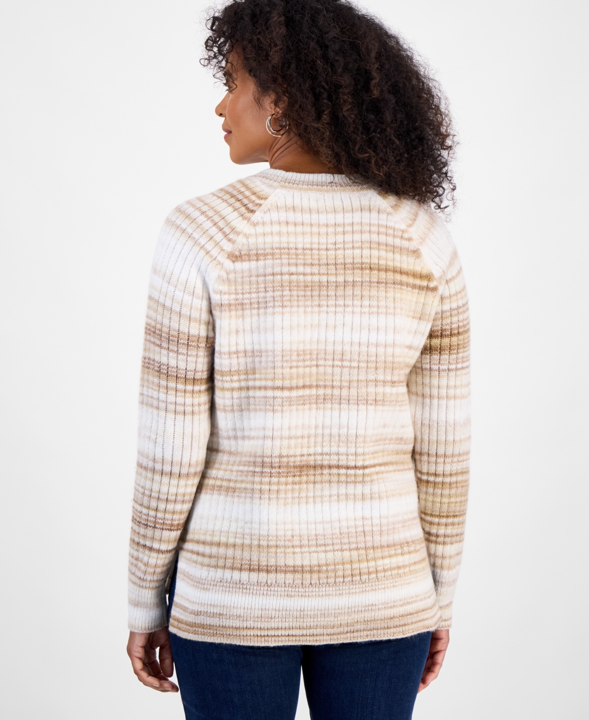 Style & Co Women's Space-dye Long-sleeve Crewneck Sweater, Macy's Exclusive In Brown