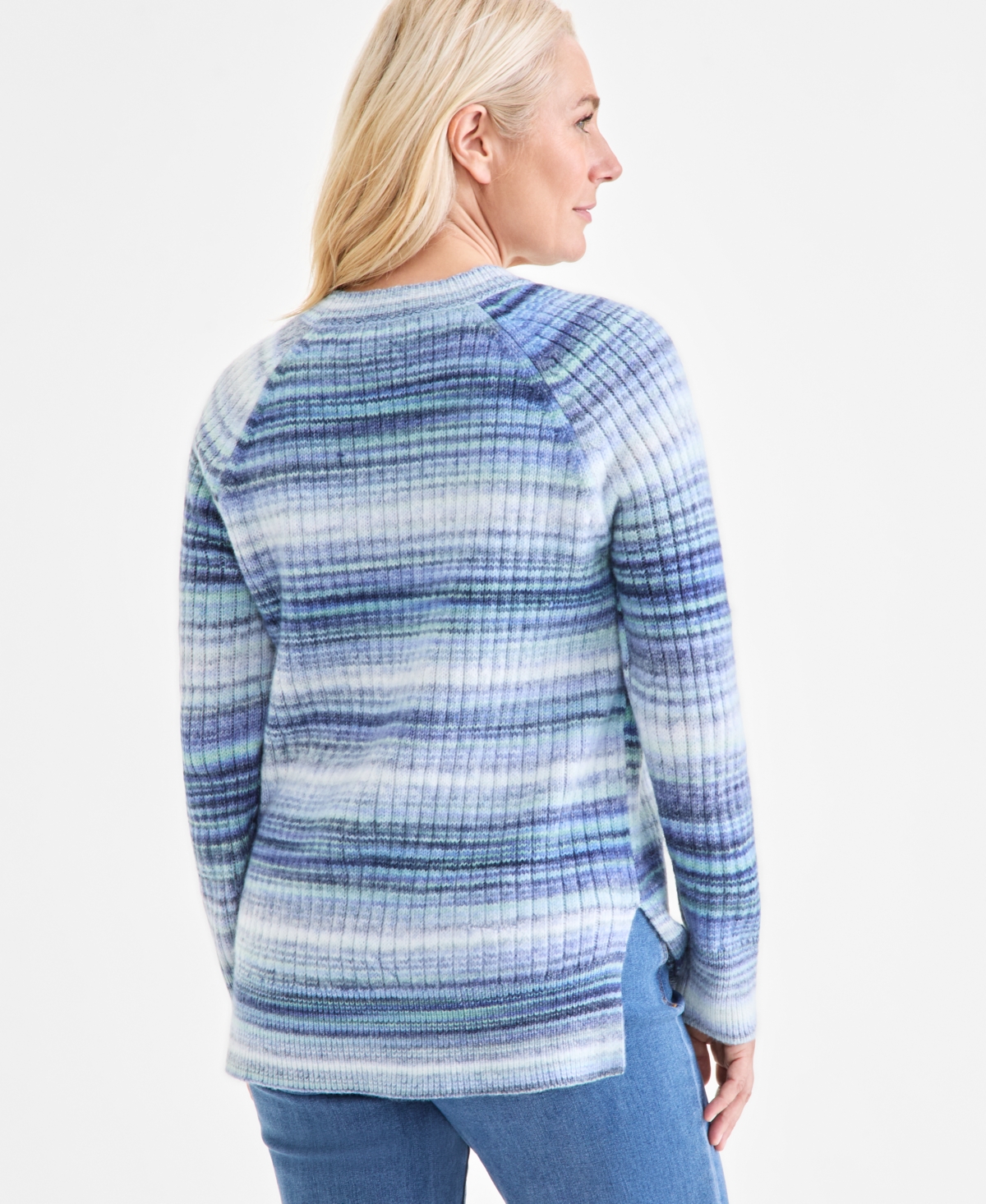 Style & Co Women's Space-dye Long-sleeve Crewneck Sweater, Macy's Exclusive In Blue